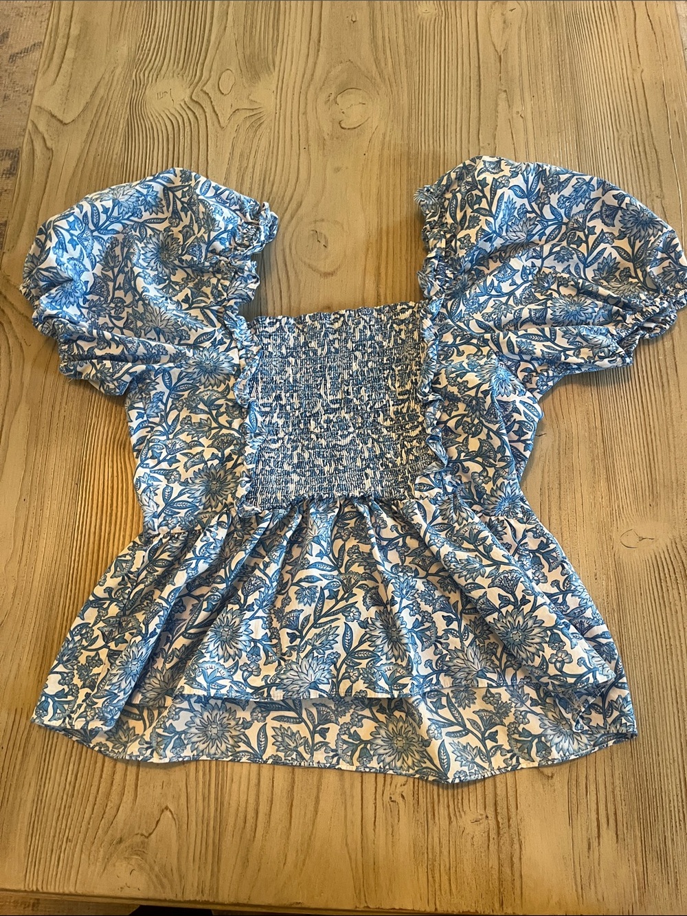 Cece Blue Floral Puff Sleeve Square Neck Women's Top blouse size medium - Picture 7 of 11